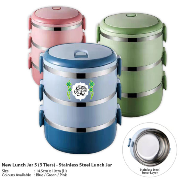 M Lunch Jar 5 (3 Tiers) - Stainless Steel Lunch Jar