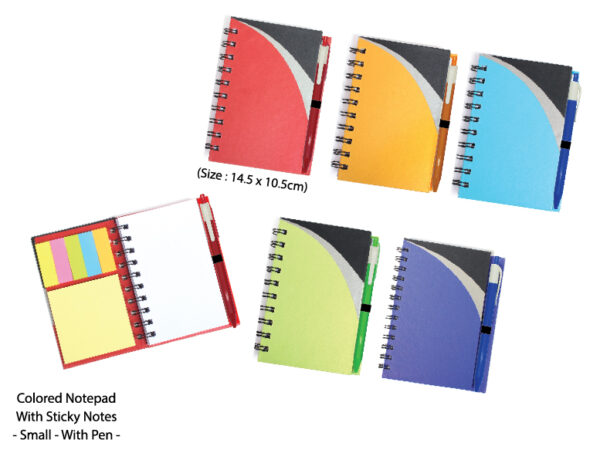 M COLORED NOTEPAD WITH STICKY NOTES - SMALL - WITH PEN