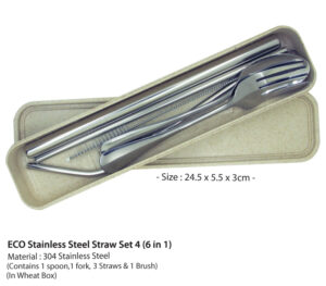 B ECO STAINLESS STEEL STRAW SET 4 (6 IN 1)