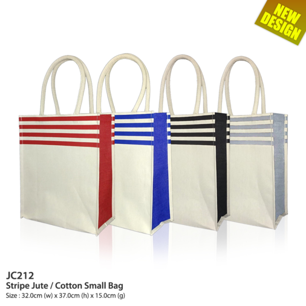M STRIPE JUTE / COTTON SMALL BAG