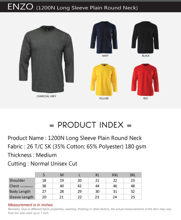 ENZO 1200N - LONG SLEEVE PLAIN ROUND NECK