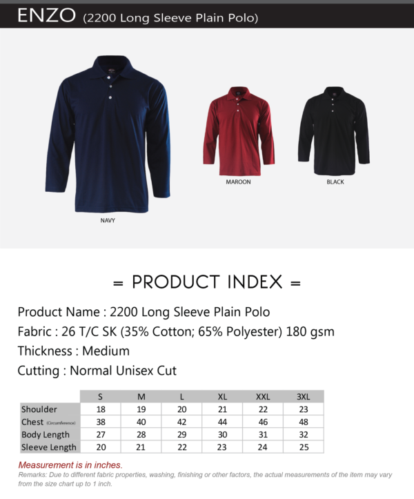 ENZO 2200 - LONG SLEEVE PLAIN POLO