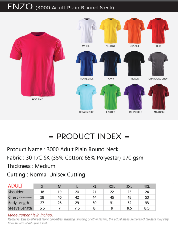 ENZO 3000 - ADULT PLAIN ROUND NECK