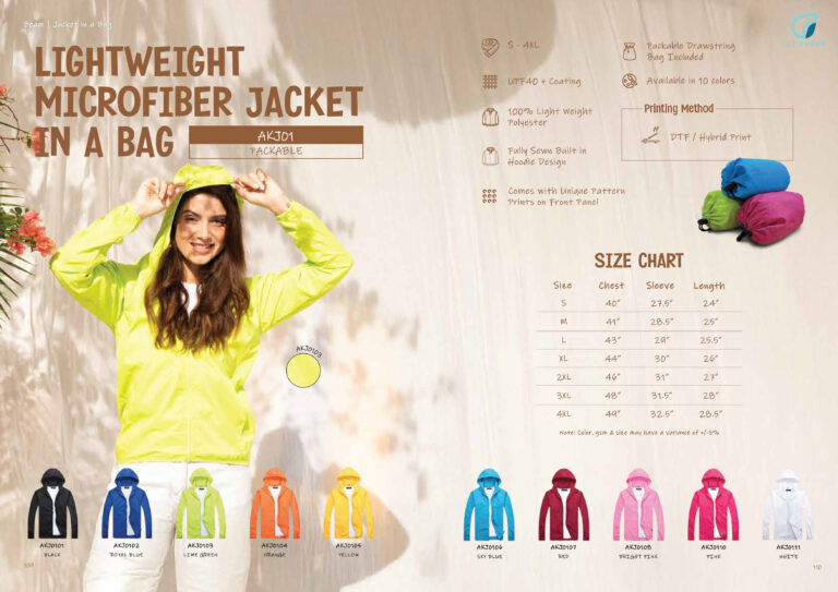 ULTIFRESH - AKJ01 BEAM LIGHTWEIGHT MICROFIBER JACKET IN A BAG (PACKABLE)