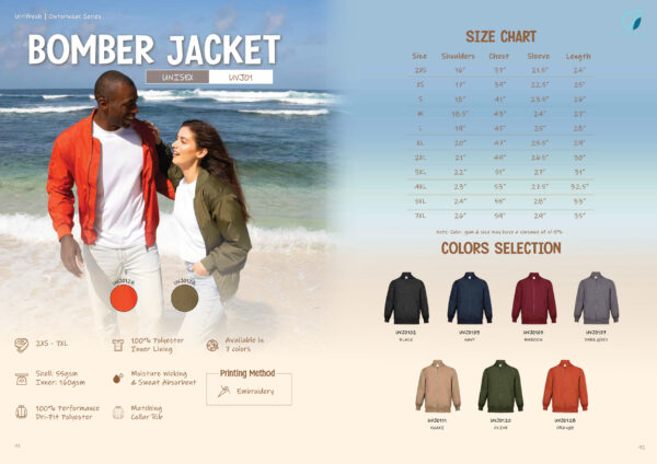 ULTIFRESH - UVJ01 ULTIFRESH BOMBER ZIP UP JACKET (UNISEX)