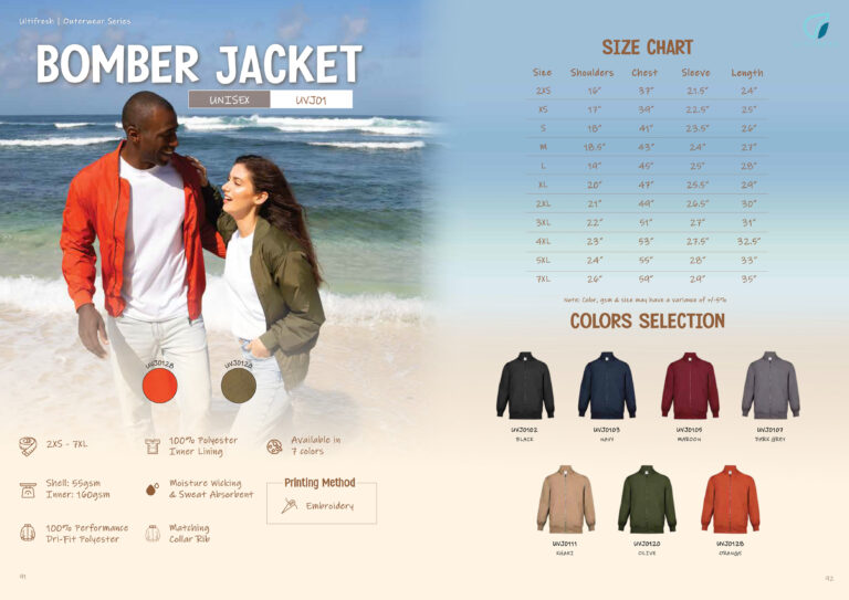 ULTIFRESH - UVJ01 ULTIFRESH BOMBER ZIP UP JACKET (UNISEX)