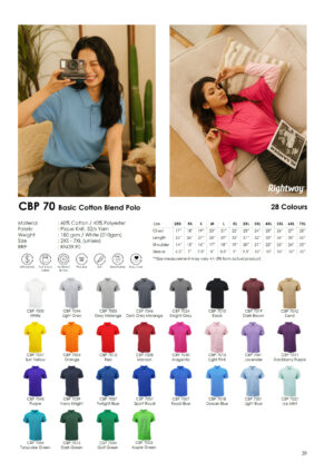 RIGHTWAY - CBP 70 BASIC COTTON BLEND POLO T-SHIRT (180GSM)