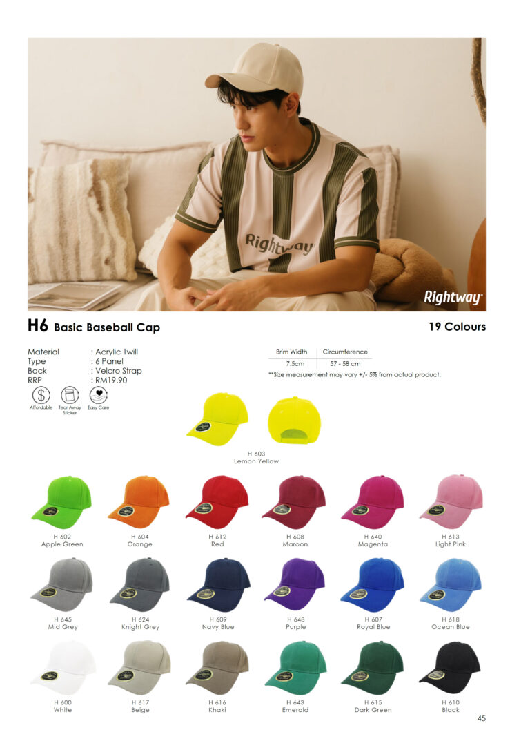 RIGHTWAY - H6 BASIC BASEBALL CAP ACRYLIC TWILL
