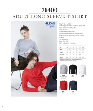 GILDAN - 76400 PREMIUM COTTON ADULT LONG SLEEVE T-SHIRT 100% COTTON (180GSM)