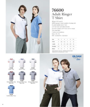 GILDAN - 76600 PREMIUM COTTON ADULT LONG RINGER T-SHIRT 100% COTTON (180GSM)