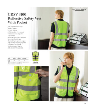 CROSSRUNNER - CRSV3100 REFLECTIVE SAFETY VEST WITH POCKET 100% POLYESTER