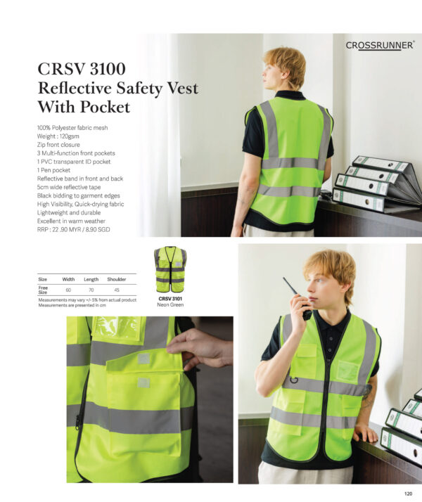 CROSSRUNNER - CRSV3100 REFLECTIVE SAFETY VEST WITH POCKET 100% POLYESTER