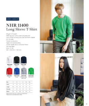 NORTH HARBOUR - NHR11400 LONG SLEEVE T-SHIRT 100% COTTON (160GSM)