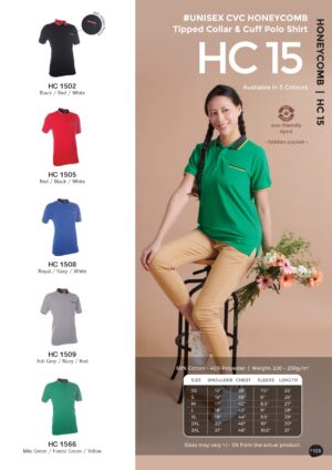 OREN - HC 15 UNISEX CVC HONEYCOMB TRIPPED COLLAR & CUFF POLO SHIRT (220-230GSM)