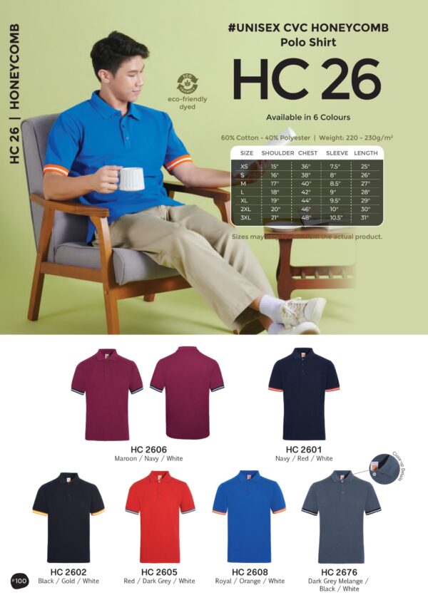 OREN - HC 26 UNISEX CVC HONEYCOMB POLO SHIRT (220-230GSM)