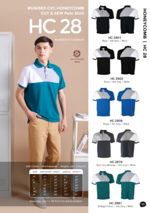 OREN - HC 28 UNISEX CVC HONEYCOMB CUT & SEW POLO SHIRT (220-230GSM)