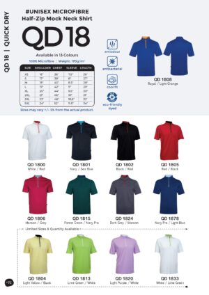 OREN - QD 18 UNISEX MICROFIBER HALF-ZIP MOCK NECK SHIRT (140GSM)