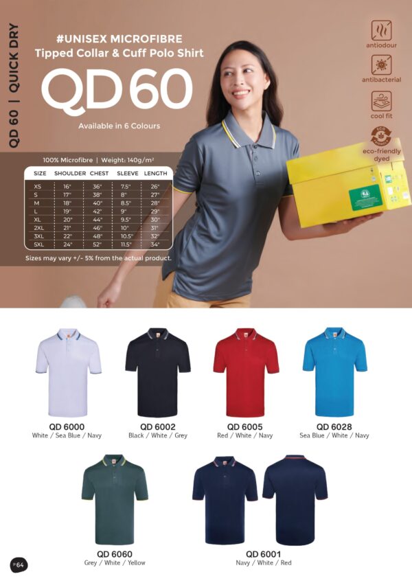 OREN - QD 60 UNISEX MICROFIBER TRIPPED COLLAR & CUFF POLO SHIRT (140GSM)