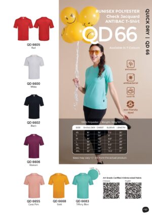 OREN - QD 66 UNISEX POLYESTER CHECK JACQUARD ANTIBAC T-SHIRT (140GSM)