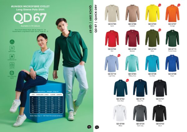 QD67 OREN - QD 67 UNISEX MICROFIBER EYELET LONG SLEEVE POLO SHIRT 160GSM