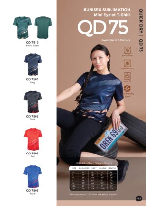 OREN - QD 75 UNISEX SUBLIMATION MINI EYELET T-SHIRT (150GSM)