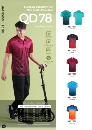 OREN - QD 78 UNISEX SUBLIMATION MINI EYELET POLO SHIRT (150GSM)