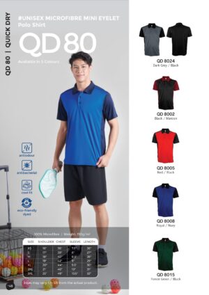 OREN - QD 80 UNISEX MICROFIBER MINI EYELET POLO SHIRT (150GSM)