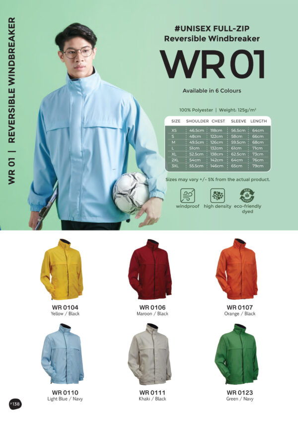 OREN - WR 01 UNISEX FULL-ZIP REVERSIBLE WINDBREAKER (125GSM)
