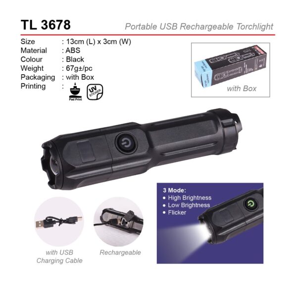 AD TL 3678 PORTABLE USB RECHARGEABLE TORCHLIGHT