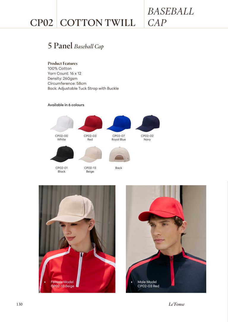 CP02 (2025) LE'FONSE - CP02 PANEL COTTON TWILL 5 PANEL BASEBALL CAP 100% COTTON