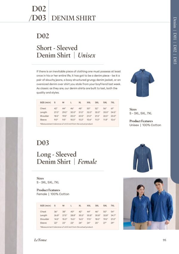 Le'fonse - D01/D02/03 Denim Shirt 100% Cotton