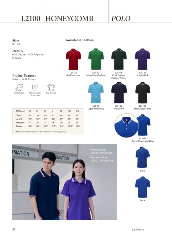 LE'FONSE - L2100 HONEYCOMB POLO (210GSM)