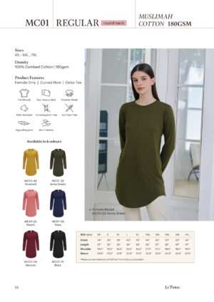 LE'FONSE - MC01 REGULAR ROUND NECK MUSLIMAH COTTON 180GSM