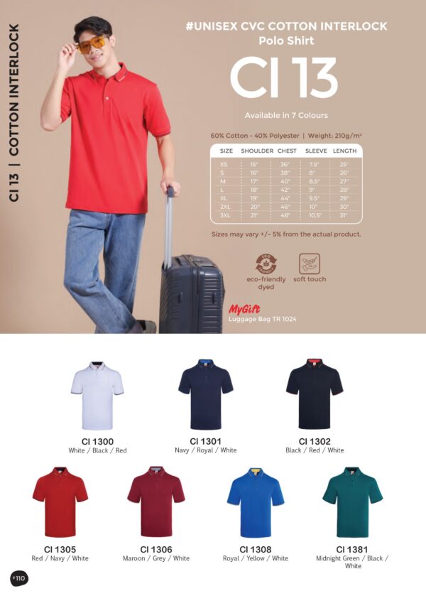 OREN - CI13 UNISEX CVC COTTON INTERLOCK POLO SHIRT (210GSM)