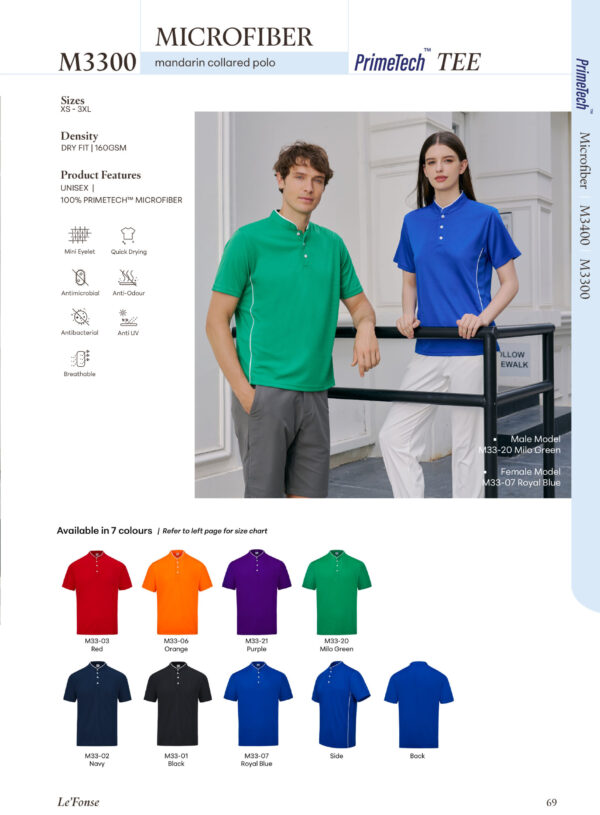 LE'FONSE - M3400 MICROFIBER MANDARIN COLLARED POLO (160GSM)