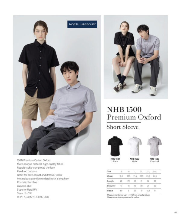 NORTH HARBOUR - NHB1500 100% PREMIUM COTTON OXFORD SHORT SLEEVE