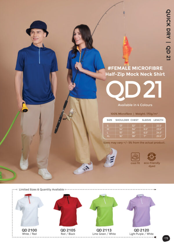 OREN - QD 21 FEMALE MICROFIBER HALF-ZIP MOCK NECK SHIRT (140GSM)