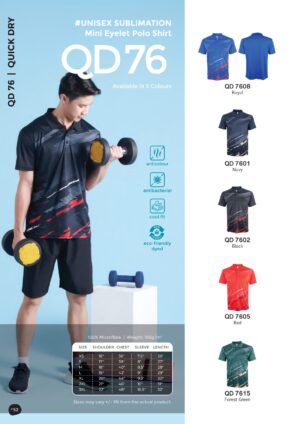 OREN - QD 76 UNISEX SUBLIMATION MINI EYELET POLO SHIRT (150GSM)