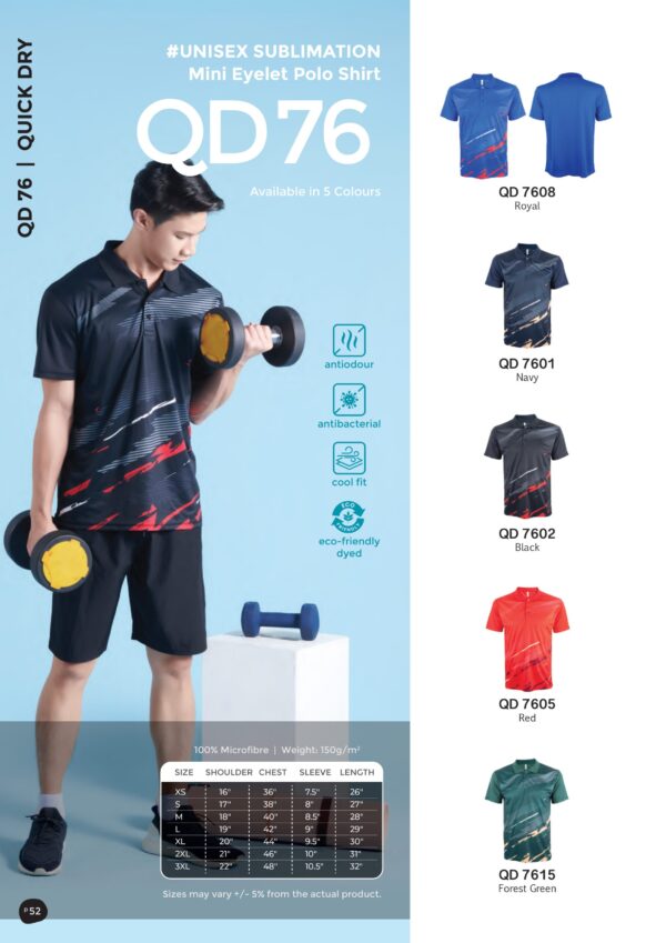 OREN - QD 76 UNISEX SUBLIMATION MINI EYELET POLO SHIRT (150GSM)