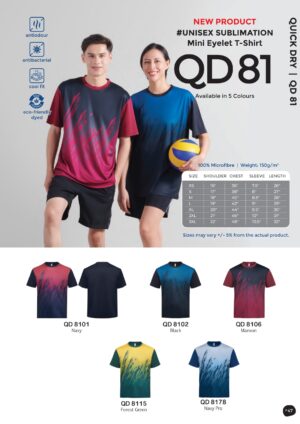 OREN - QD 81 UNISEX SUBLIMATION MINI EYELET T-SHIRT (150GSM) NEW