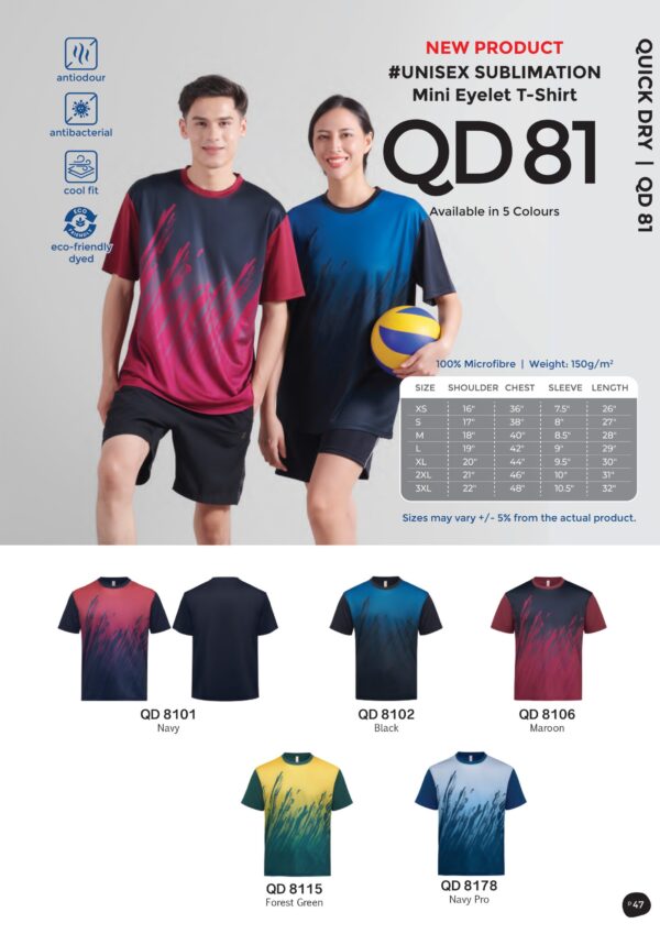 OREN - QD 81 UNISEX SUBLIMATION MINI EYELET T-SHIRT (150GSM) NEW