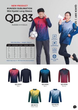 OREN - QD83 UNISEX SUBLIMATION MINI EYELET LONG SLEEVE (150GSM) NEW