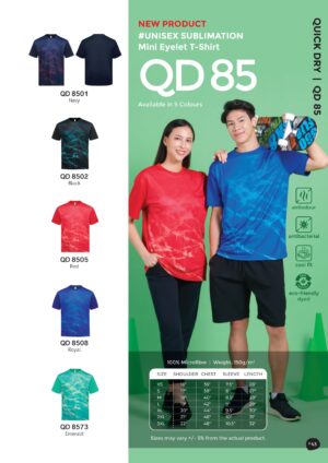 OREN - QD86 UNI5EX SUBLIMATION MINI EYELET T-SHIRT (150GSM) NEW