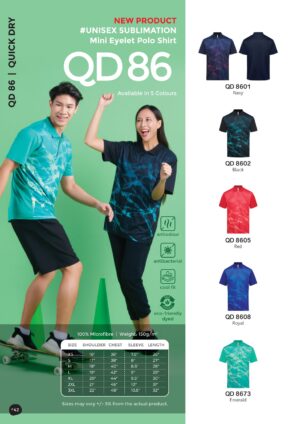 OREN - QD86 UNISEX SUBLIMATION MINI EYELET POLO SHIRT (150GSM) NEW