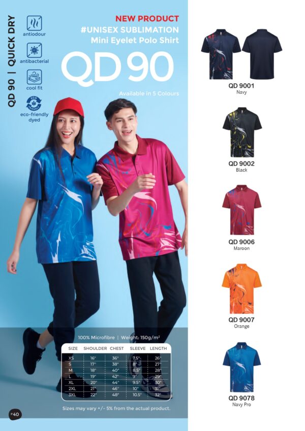OREN - QD 90 UNISEX SUBLIMATION MINI EYELET POLO SHIRT (150GSM) NEW