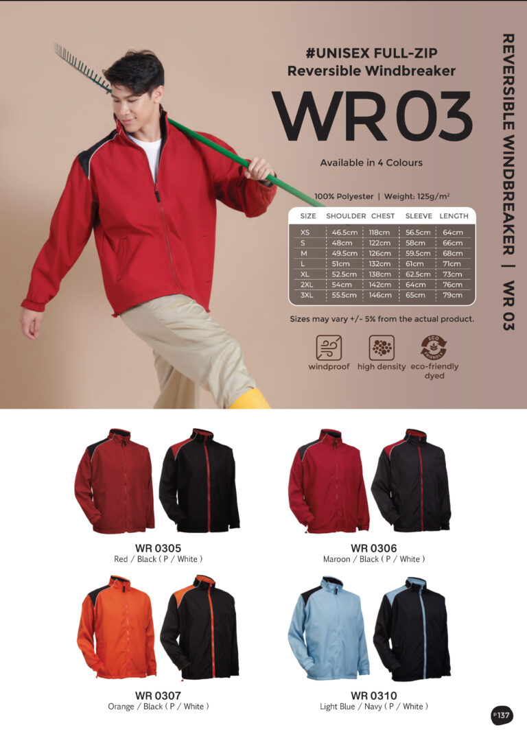 OREN - WR 03 UNISEX FULL-ZIP REVERSIBLE WINDBREAKER (125GSM)