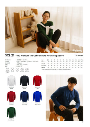 RIGHTWAY - SCL 21 PREMIUM SIRO COTTON ROUND NECK LONG SLEEVE (190GSM)