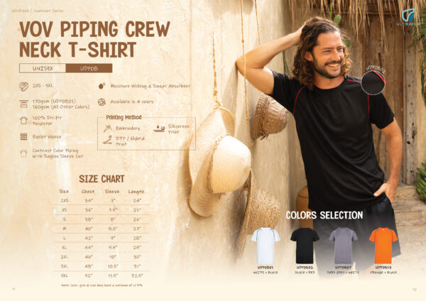 ULTIFRESH - UDF08 VOV PIPING CREW NECK T-SHIRT (UNISEX) 170GSM